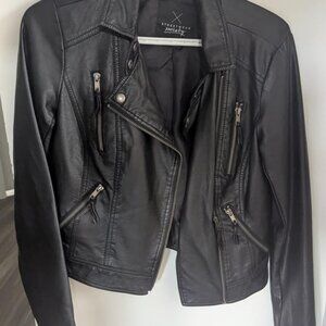 Black Faux Leather Biker Jacket - Small